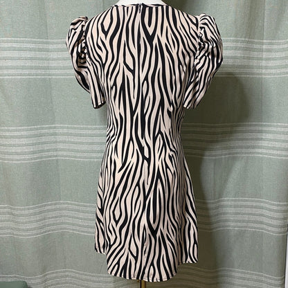 SHEIN Zebra Print Puff Sleeve Mini Dress Small Bodycon Cocktail Party Night Out