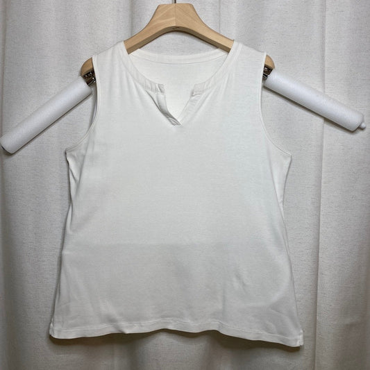 Talbots White Cotton Split Neck Sleeveless Top Coastal Grandmother Preppy Sz M