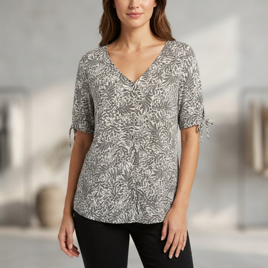 H&M Botanical Fern Print Blouse Sz 14 Tie Sleeve Light Academia Cottagecore Boho