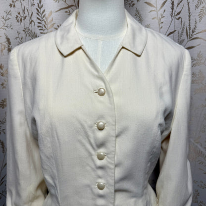Vintage Cream Peplum Blazer Womens S 3/4 Sleeve New Look Mid-Century Retro Chic