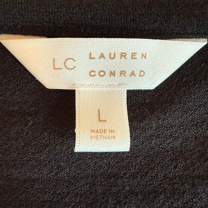LC Lauren Conrad Flutter Sleeve Blouse Women L Black Minimalist Office Siren