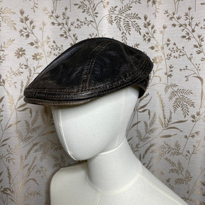 Scala Classico Leather Flat Cap Hat L XL Brown Ivy Workwear Grandpacore Thrashed
