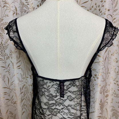 Victoria Secret Black Lace Flyaway Babydoll L Dark Coquette Romantic Fairy Goth