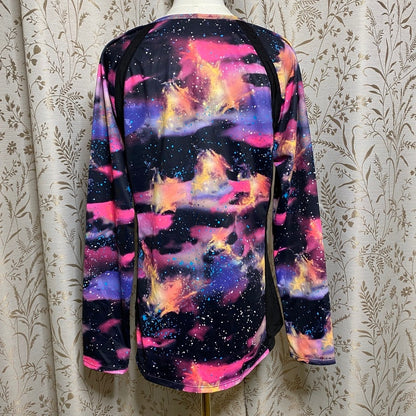 Ideology Galaxy Print Long Sleeve Top Large Nebula Techwear Rave Athleisure Yoga
