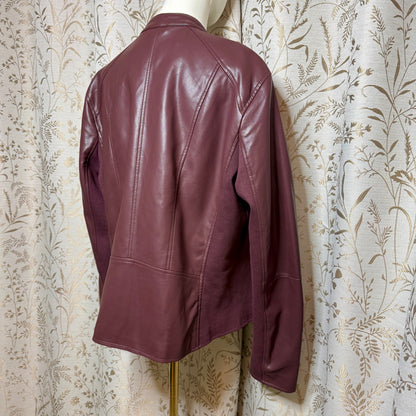 Kenneth Cole NY Faux Leather Moto Jacket Women XL Oxblood Mixed Media Biker Chic