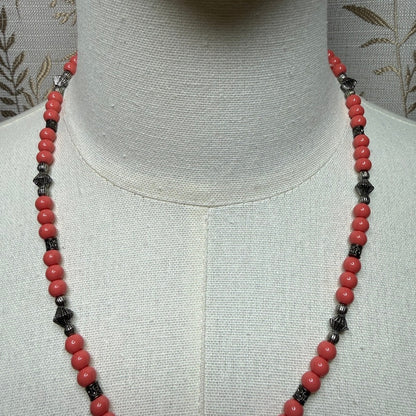 Vintage Artisan Salmon Pink Beaded Necklace 1990s Southwest Boho Retro Tribal