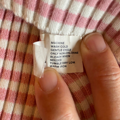 GAP Pink White Striped Turtleneck Sweater Womens S Ribbed Stretch Y2K Preppy