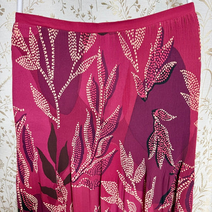 DR2 Pleated Chiffon Midi Skirt Womens XL Red Botanical Romantic Boho Whimsigoth