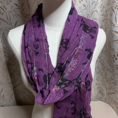 Piratecore Skull and Crossbones Purple Scarf Metallic Goth Halloween Whimsigoth