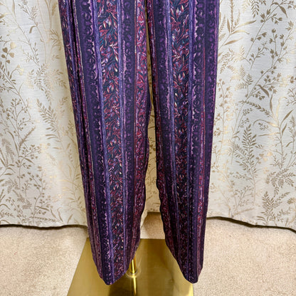 Jennifer Moore Vintage Silk Straight Leg Pants Women 12 Purple Boho Whimsigoth