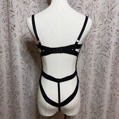 Victorias Secret Women Black Strappy Cage Teddy Bodysuit Large Boudoir Vampy