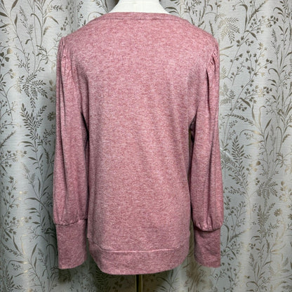 LC Lauren Conrad Heather Red Balloon Sleeve Knit Pullover Women L Soft Girl Cozy