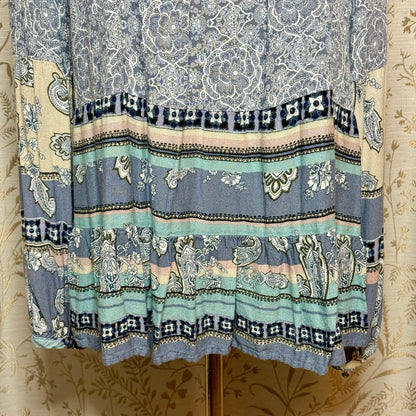 Knox Rose Floral Strappy Tunic Top Womens L Blue Boho Peasant Prairie Romantic