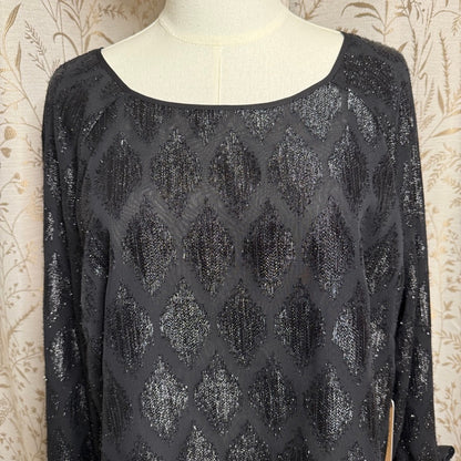 Halogen NWT Metallic Argyle Tie Cuff Blouse Women XL Black Whimsigoth Holiday