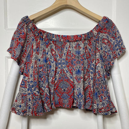 Forever 21 Red Blue Floral Off the Shoulder Cropped Top Womens Small Boho Retro