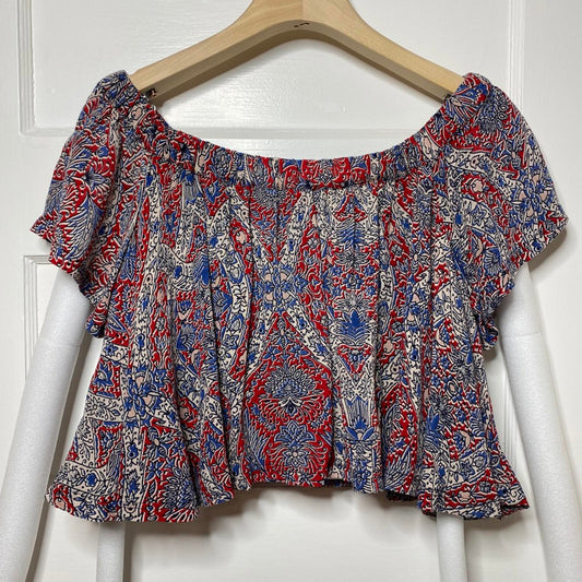 Forever 21 Red Blue Floral Off the Shoulder Cropped Top Womens Small Boho Retro