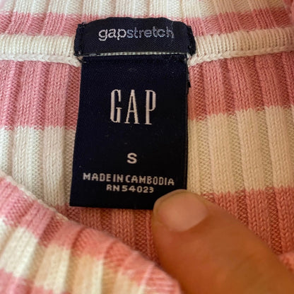 GAP Pink White Striped Turtleneck Sweater Womens S Ribbed Stretch Y2K Preppy