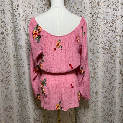 Fig and Flower Floral Embroidered Blouse Junior's XL Boho Cottagecore Romantic