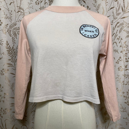 Forever 21 Cropped Raglan Tee Small Pink White Thrashed Sarcastic Snarky Saying