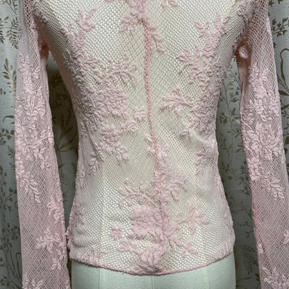 Free People Intimately Pink Lace Mock Neck Top XXS Balletcore Coquette Fairycore