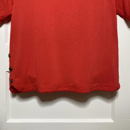 Always Indigo Red Floral Graphic Knit Top Large Snap Hem Comfy Dopamine Pop Art