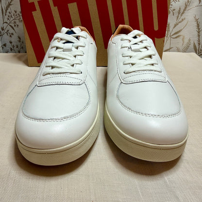Fitflop Rally Leather Panel Sneakers Women 11 White Blue Ergonomic Arch Support