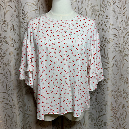 POPSUGAR Cherry Print Flutter Sleeve Blouse Women L Colettecore Retro Pinup