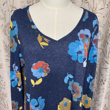 Sonoma Long Sleeve Tee Large Blue Floral Dark Cottagecore Naturecore Grandmacore