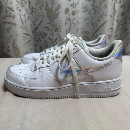 Nike Air Force 1 Low Iridescent Pixel Swoosh Sneaker Mens 7.5 White Athletic Y2K