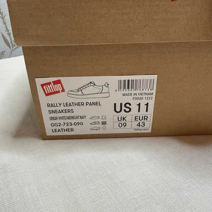 Fitflop Rally Leather Panel Sneakers Women 11 White Blue Ergonomic Arch Support