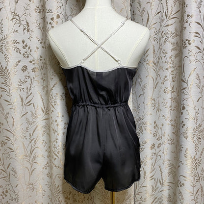 Forever 21 Satin Romper Womens Small Black Coquette Soft Girl Romantic Sleepwear