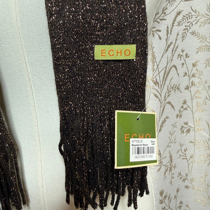 Echo Metallic Sparkle Knit Scarf Women OS NWT Espresso Gold Holiday Festive Glam