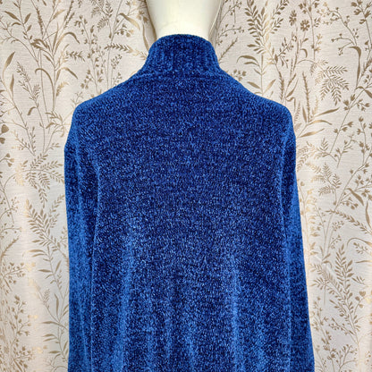 Orvis Chenille Open Front Duster Cardigan Women XXL Blue Cozy Cabincore Grandma