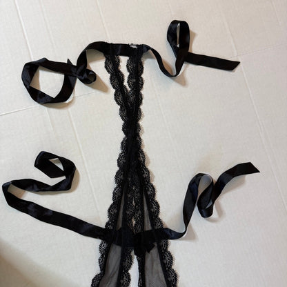 Black Lace Mesh Halter Teddy OS Boudoir Goth Dark Coquette Romantic Sirencore