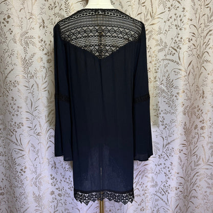 Moral Fiber Black Crochet Lace Open Front Cardigan NWT M Whimsigoth Boho Witchy