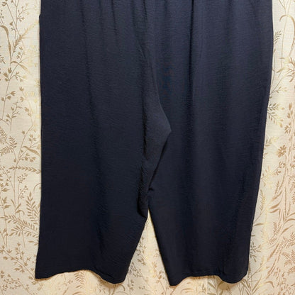 Lagenlook Black Crepe Cropped Wide Leg Pants Women 2XL Coastal Casual Minimalist