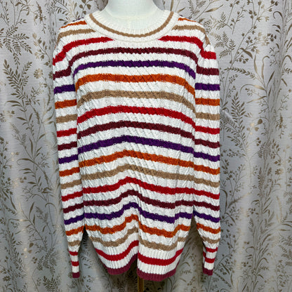 St Johns Bay Striped Cable Knit Puff Sleeve Sweater Women 2X Academia Retro Cozy