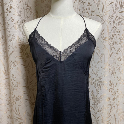 Kendall & Kylie Black Satin Lace Slip Dress XS Grunge Coquette Nightie Mini Goth
