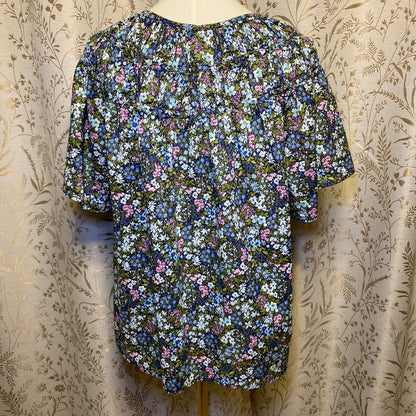 Old Navy Floral Cotton Blouse XL Cottagecore Boho Dark Floral Grandmacore Fairy