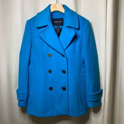 Lands' End Blue Wool/Cashmere Pea Coat 8P Nautical Sailor Chic Dopamine Dressing
