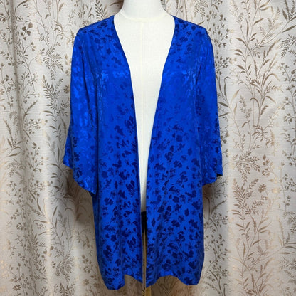 CASSIS Vintage Silk Jacquard Kimono Cardigan Women 14 Blue Boho Romantic Luxe