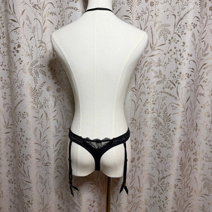 Slingshot Black Halter Lace Garter Teddy M/L Vampy Edgy Sirencore Goth Boudoir