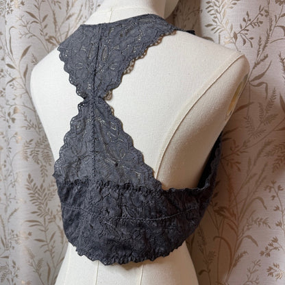 Felina Lace Bralette Racerback Wirefree Bra Gray XL Lounge Romantic Feminine
