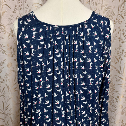 Max Jeans Bird Print Cold Shoulder Blouse Women XL Navy Coastal Boho Sailor Chic