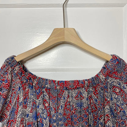 Forever 21 Red Blue Floral Off the Shoulder Cropped Top Womens Small Boho Retro