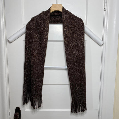 ECHO Metallic Brown Scarf Womens OS NWT Autumnal Boho Chic Knitware Fringe Cozy