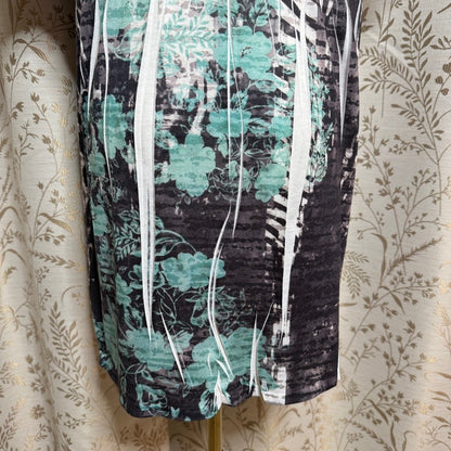 Style&Co Whimsigoth Tunic Blouse Women L Floral Silver Teal Flowy Boho Romantic