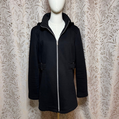 Details INTL Black Hooded Full-Zip Knit Jacket Women L Minimalist Dark Academia