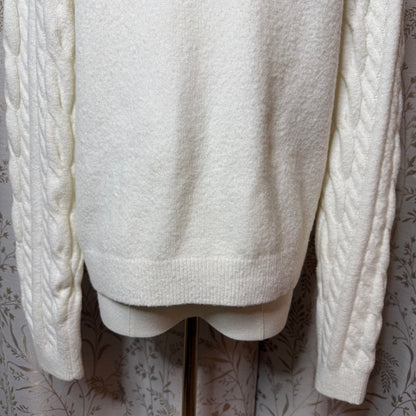 H&M Cable Knit Pearl Button Cardigan Sweater Womens S White Academia Coquette