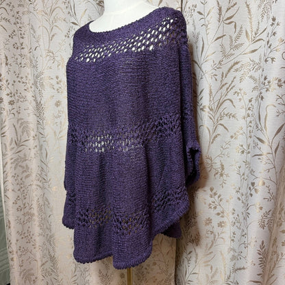 Chico's Open Knit Batwing Poncho Sweater Women L/XL Purple Whimsigoth Festival